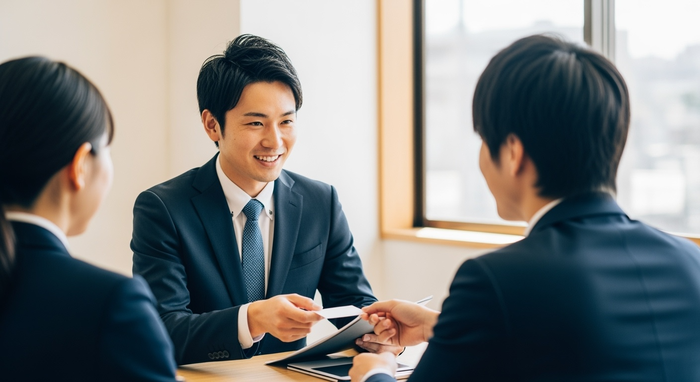 顧客企業を訪問し商談を行う営業代行担当者